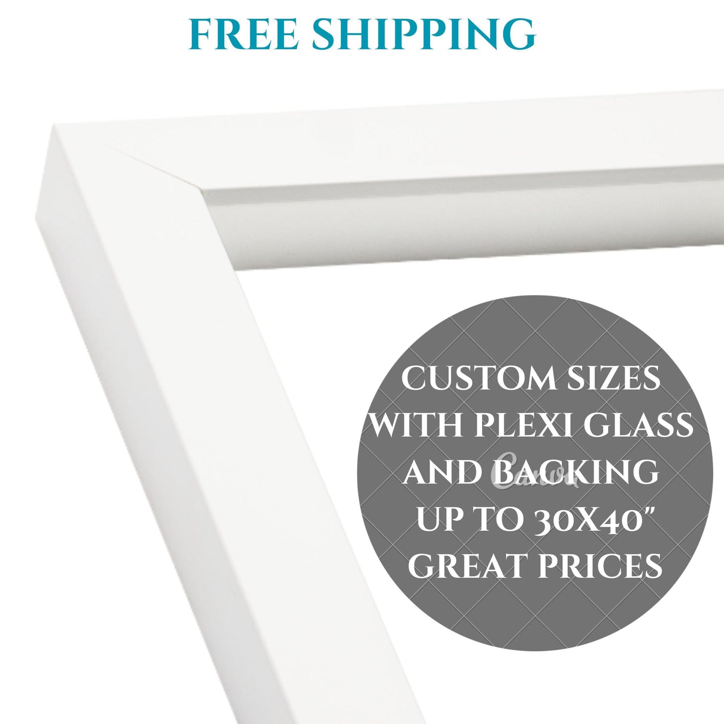 Gallery Flat Matte White Picture Frame, Free Shipping. Thick Acrylic Plexiglass, Backing, and hanging hardware Included-Custom Sizes Option