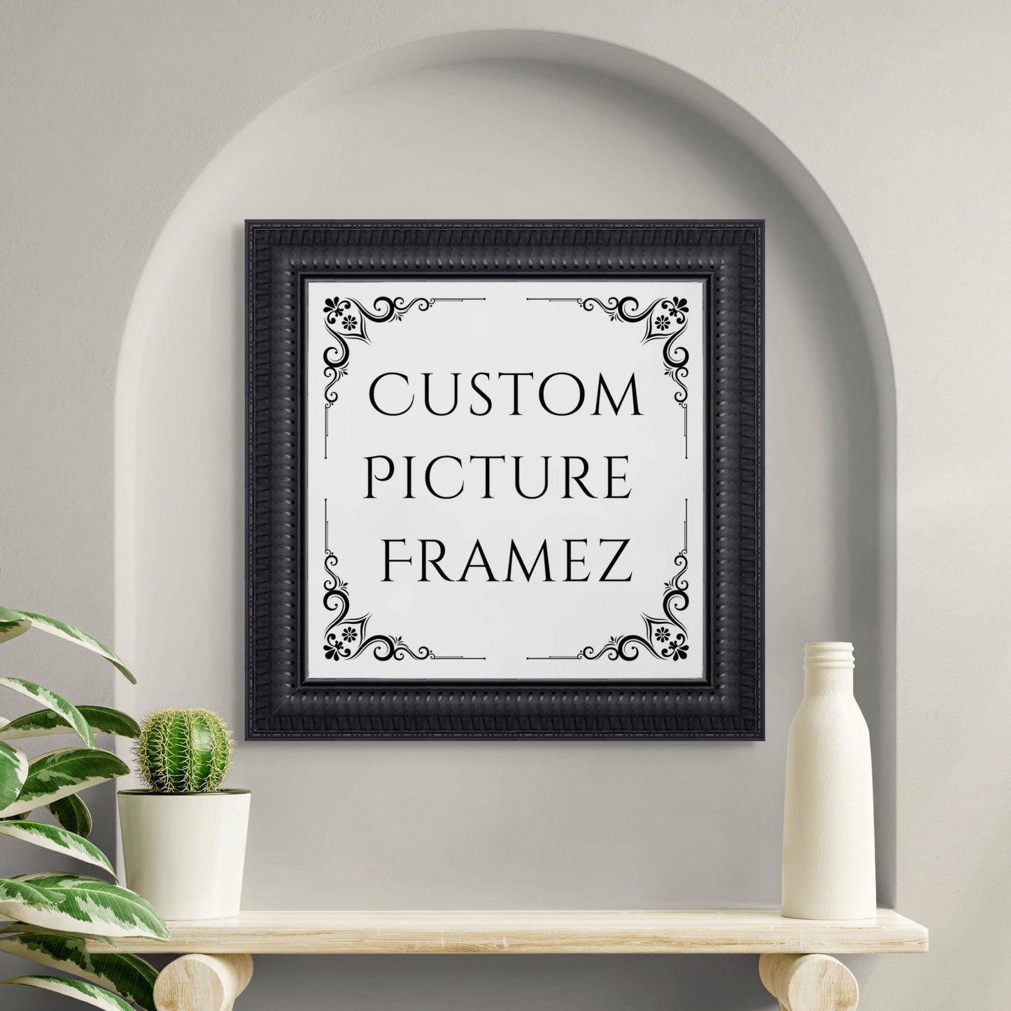 Affordable Ornate Black Baroque Style Picture Frame. 2-1/2" Wide. Custom Sizes Available. Plexi & Backing Option Available. Free Shipping