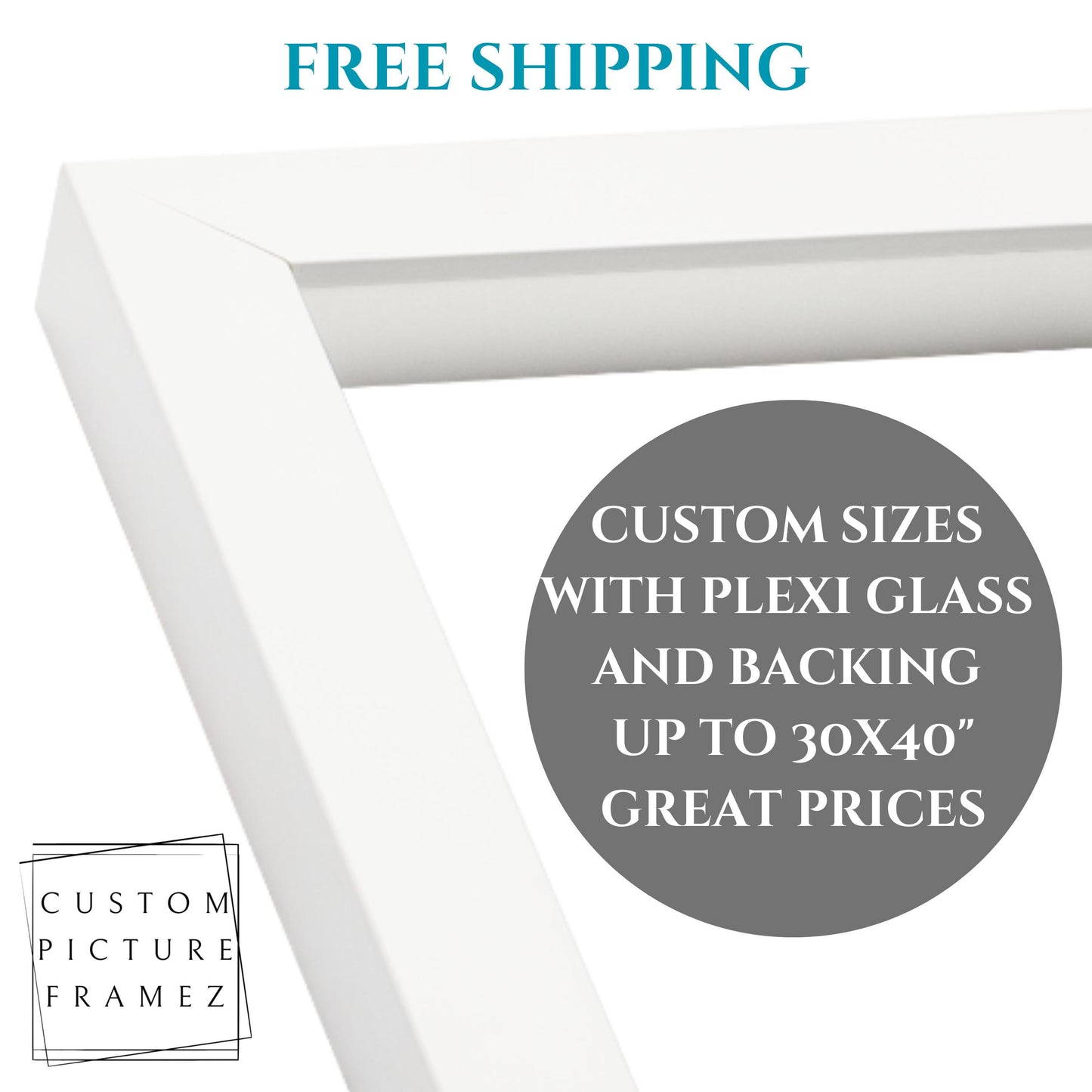 Gallery Matte White Picture Frame, Free Shipping. Thick Acrylic Plexiglass, Backing, and hanging hardware Included-Custom Sizes Option