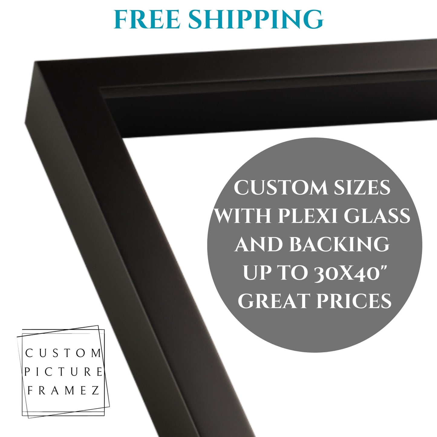 Matte Black Slim Solid Wood Picture Frame. Includes Acrylic Plexiglass & Foam Core Backing. Custom Sizes. Free Shipping