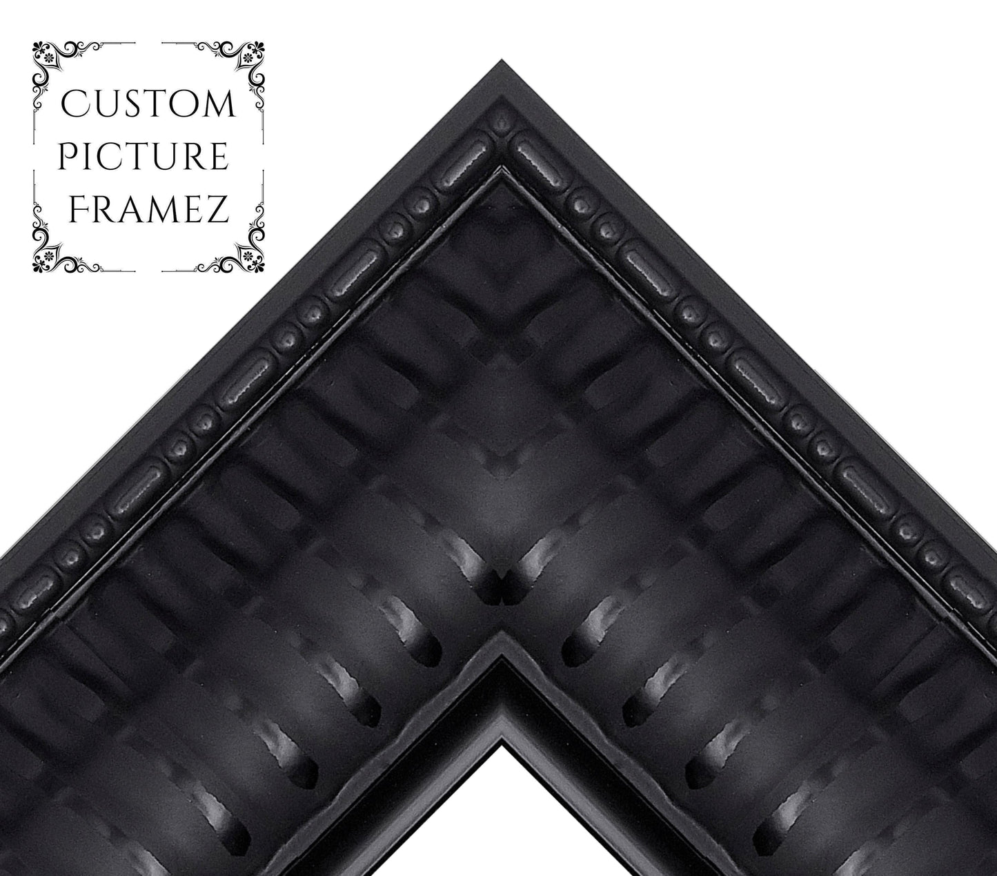 Affordable Ornate Black Baroque Style Picture Frame. 2-1/2" Wide. Custom Sizes Available. Plexi & Backing Option Available. Free Shipping