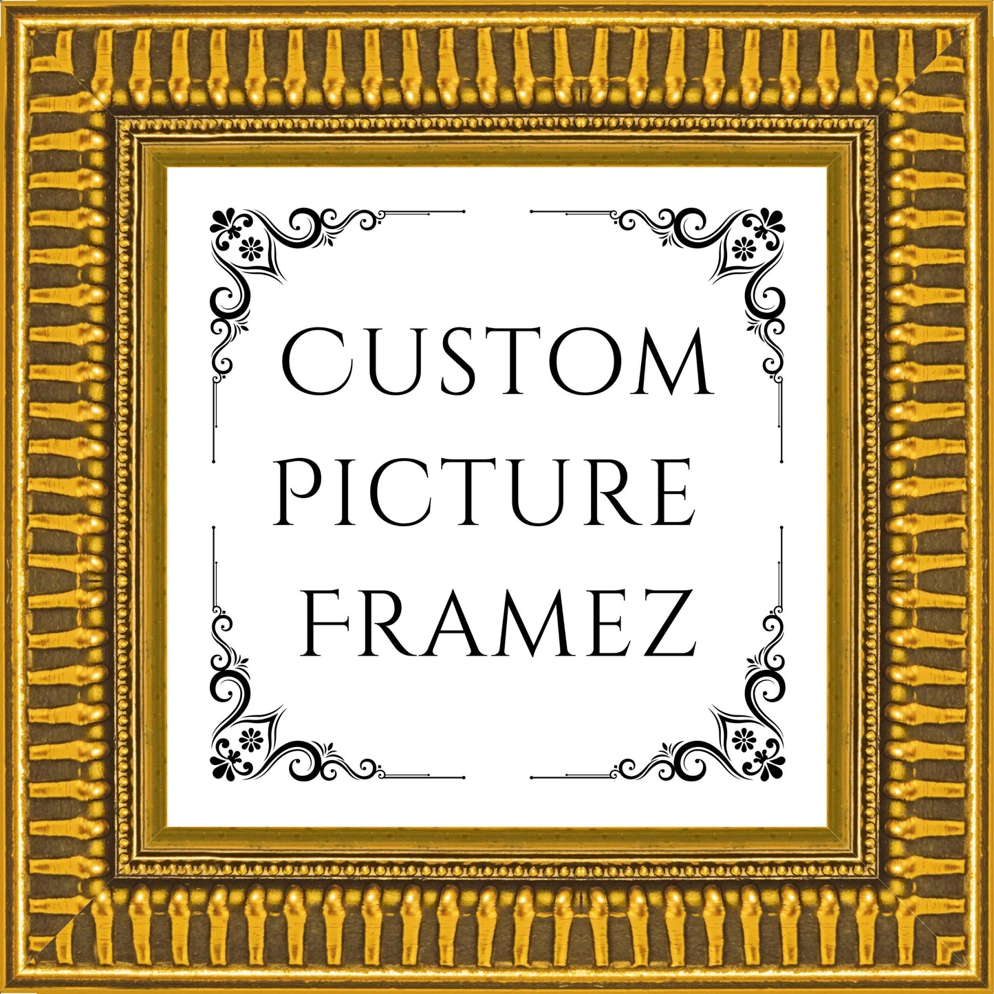 Egyptian Gold Traditional Ornate Picture Frame. 1" Wide. Custom Sizes Available. Gallery-Grade Plexiglass & Backing Option Available.