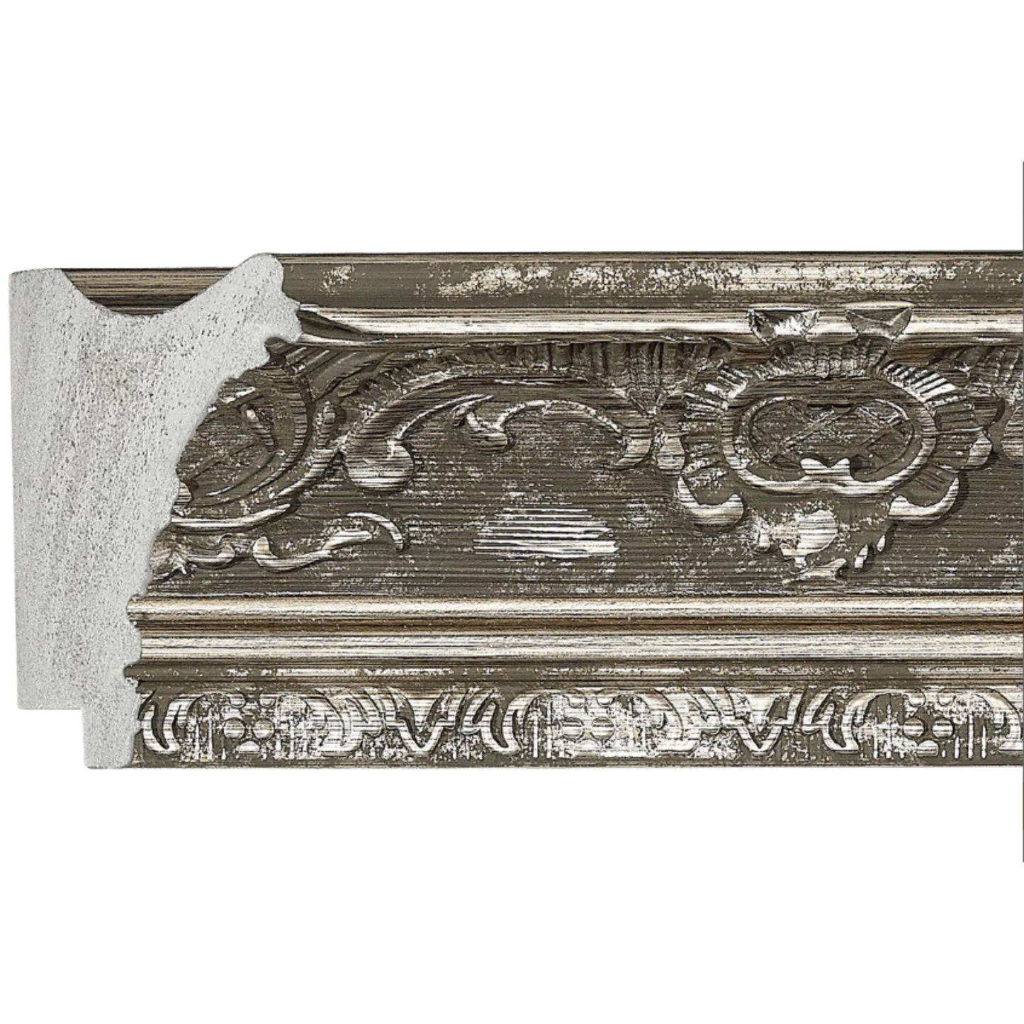 Affordable Antique Ornate Silver Baroque Style Picture Frame. 2-1/2" Wide. Custom Sizes Available. Plexiglass & Backing Option Available.