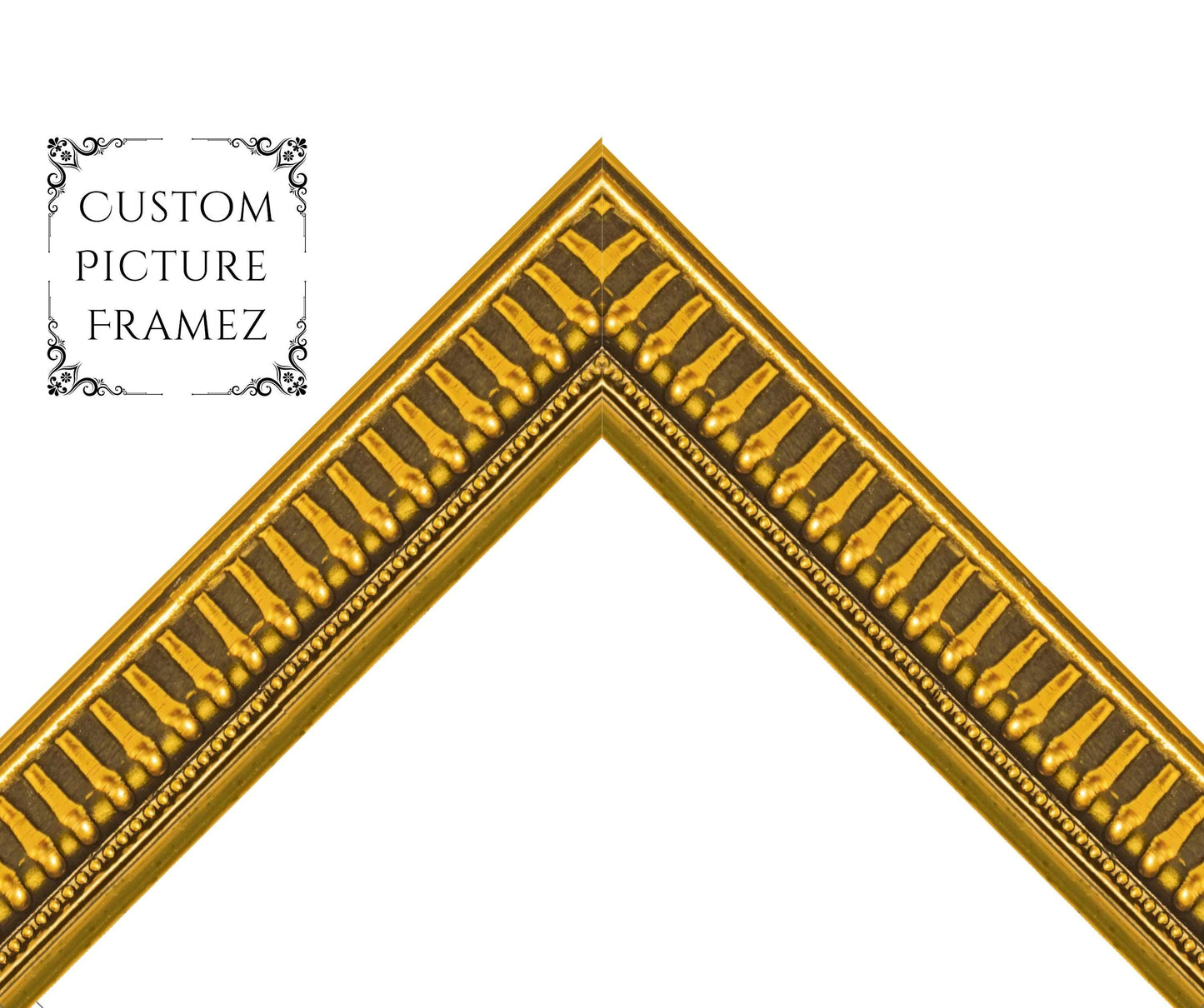 Egyptian Gold Traditional Ornate Picture Frame. 1" Wide. Custom Sizes Available. Gallery-Grade Plexiglass & Backing Option Available.