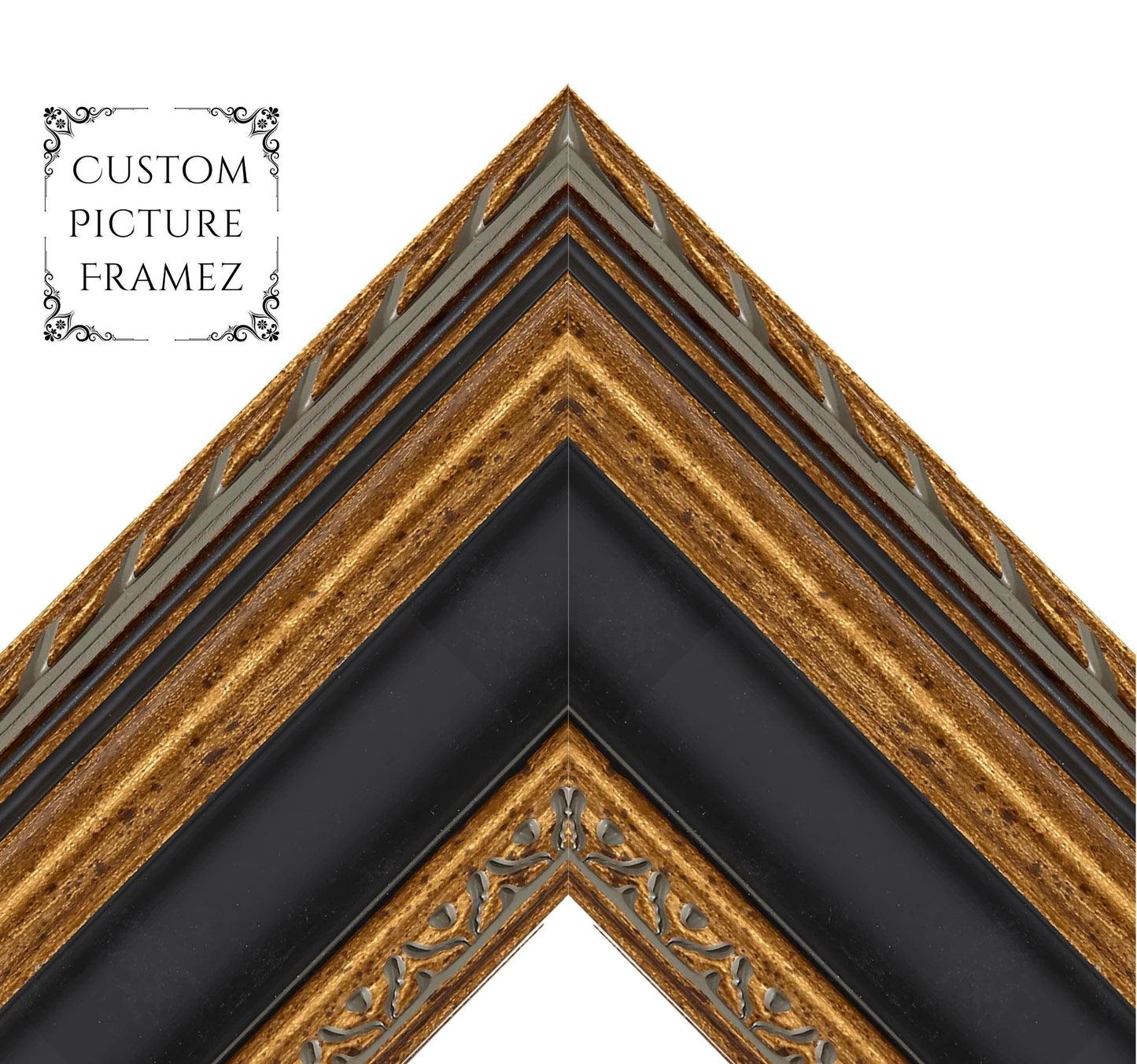 Affordable Ornate Black/Gold Baroque Style Picture Frame. 3-5/8" Wide. Custom Sizes Available. Plexi & Backing Available. Free Fast Shipping