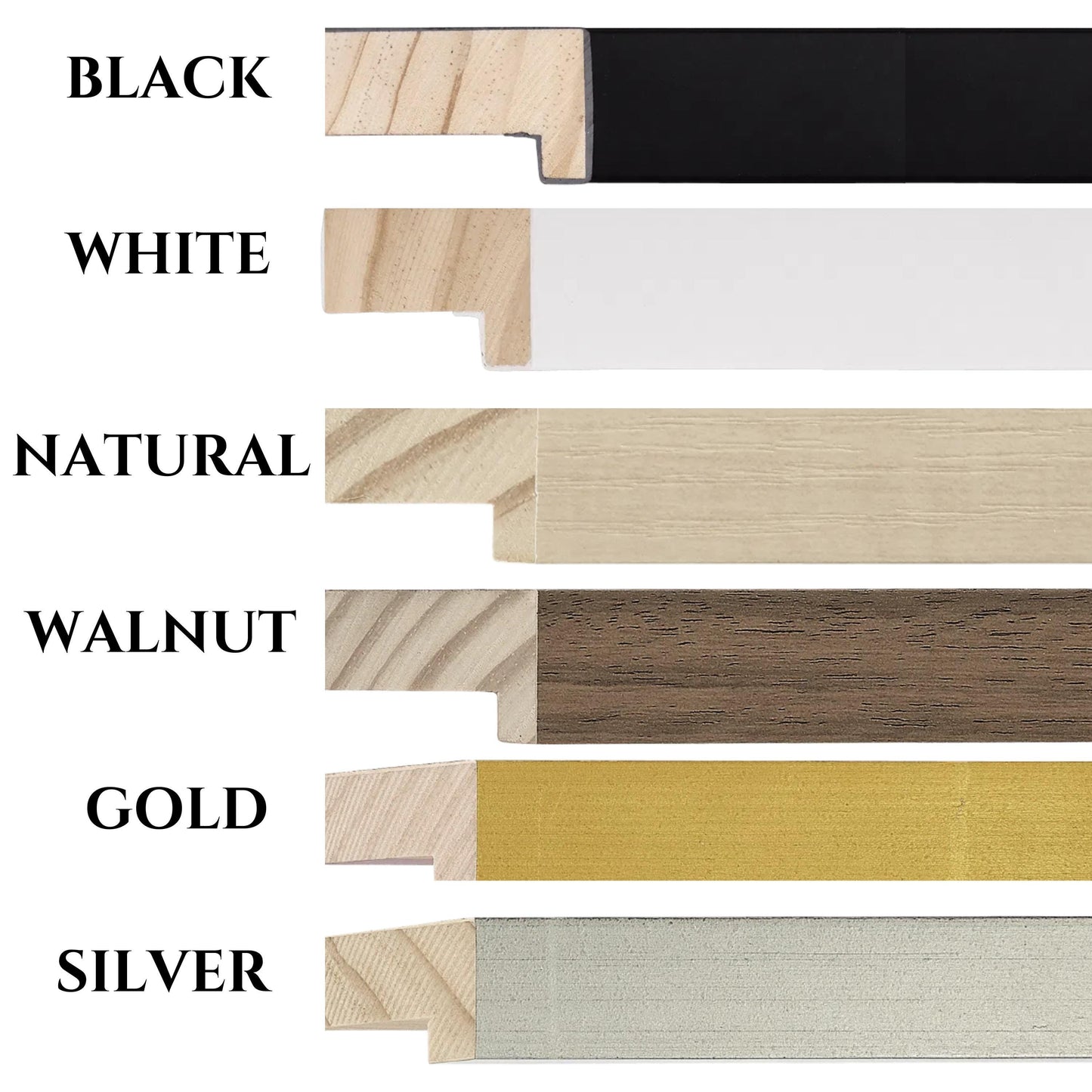 Solid Wood Picture Frame. Any Size Custom Made to Measure to 24 X 36". 6 Colors. Includes Plexiglass & Backing. Free Shipping. Made in USA