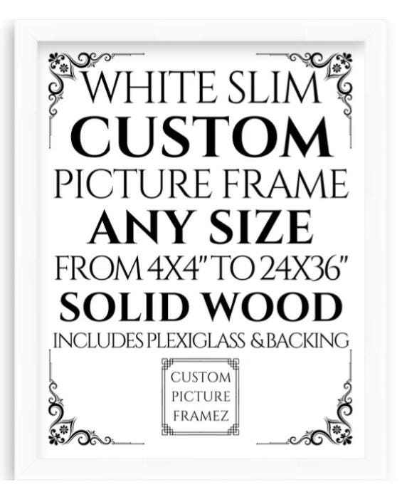 Solid Wood Picture Frame. Any Size Custom Made to Measure to 24 X 36". 6 Colors. Includes Plexiglass & Backing. Free Shipping. Made in USA