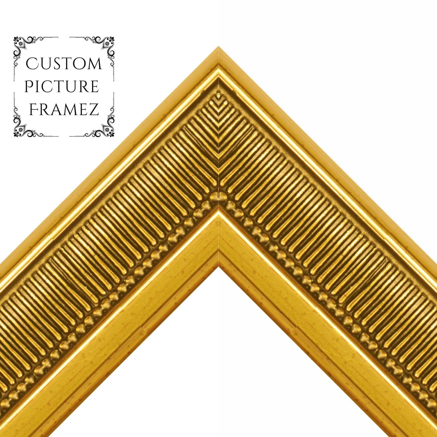 Egyptian Gold Traditional Ornate Picture Frame. 1-5/16" Wide. Custom Sizes Available. Gallery-Grade Plexiglass & Backing Option Available.