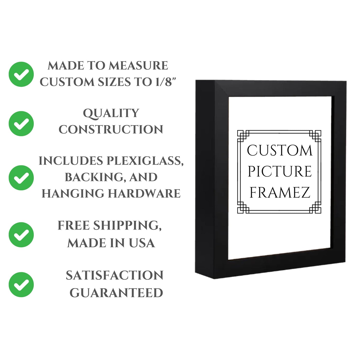 Solid Wood Picture Frame. Any Size Custom Made to Measure to 24 X 36". 6 Colors. Includes Plexiglass & Backing. Free Shipping. Made in USA