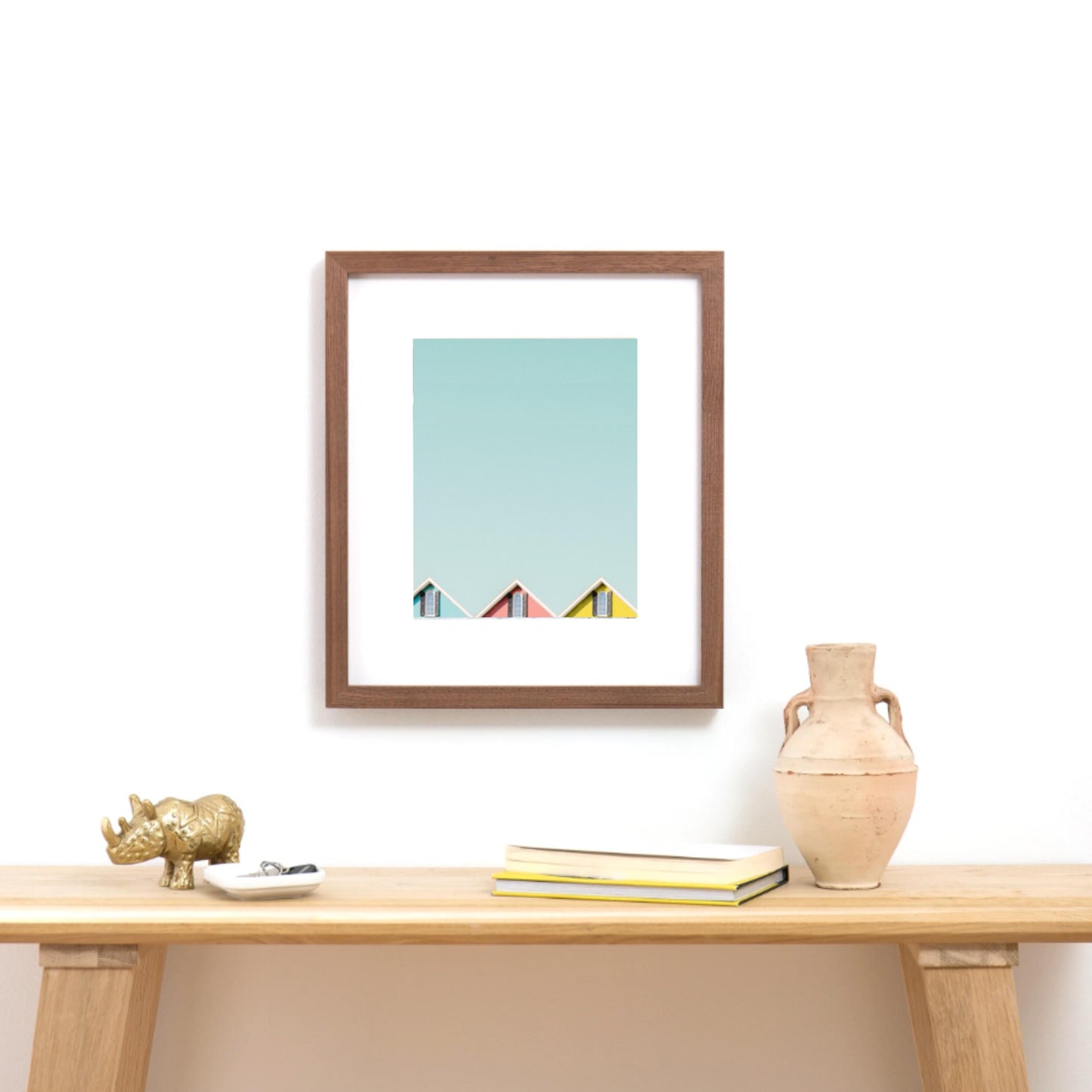 Walnut Slim Picture Frame. Solid Wood Custom Sizes Available. Includes Acid Free Mat, Acrylic Plexiglass, & Foam Core Backing. Free Shipping