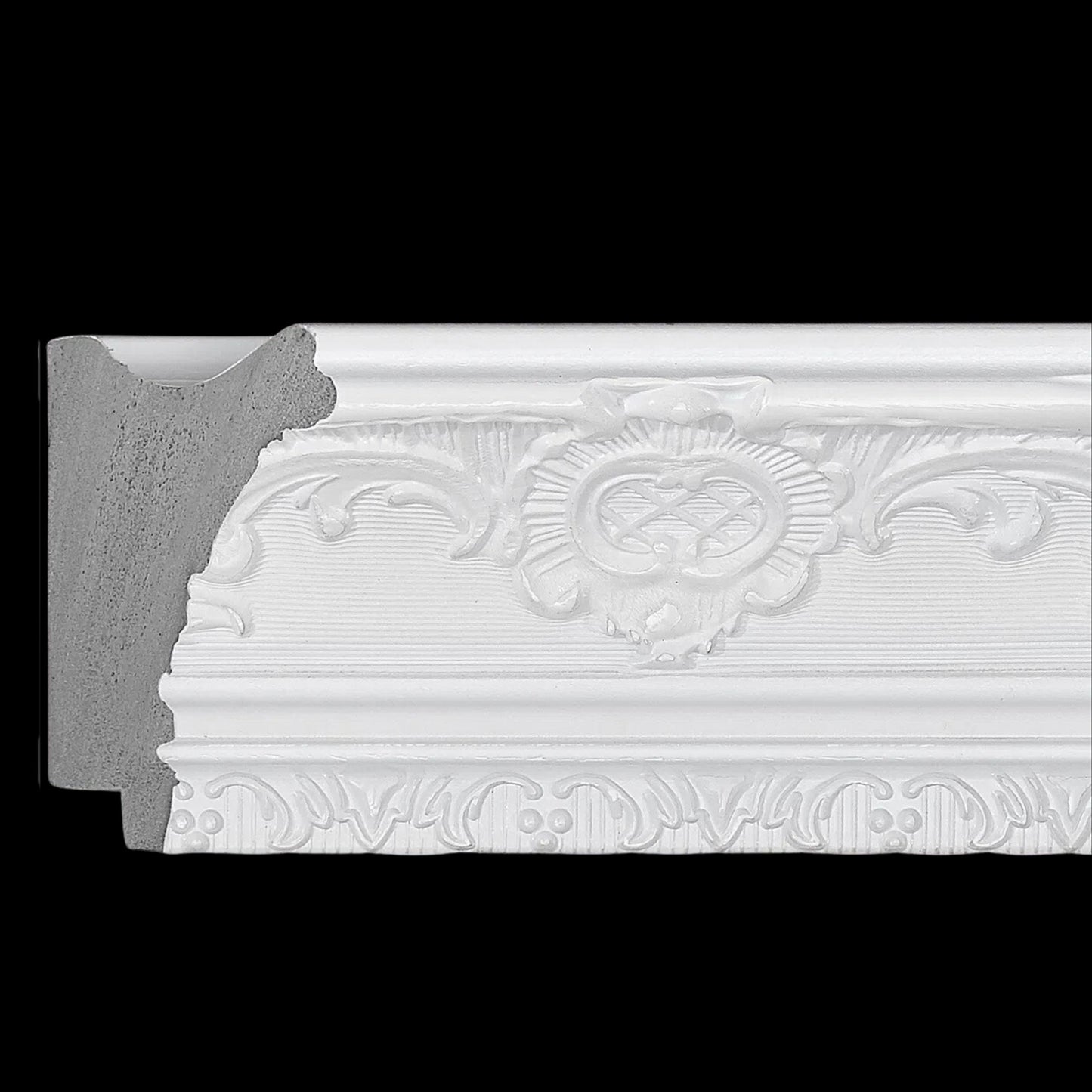 Affordable Ornate Modern White Baroque Style Picture Frame. 2-1/2" Wide. Custom Sizes Available. Plexiglass & Backing Option Available.
