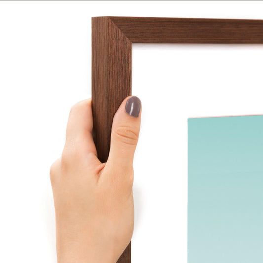 Walnut Slim Picture Frame. Solid Wood Custom Sizes Available. Includes Acid Free Mat, Acrylic Plexiglass, & Foam Core Backing. Free Shipping
