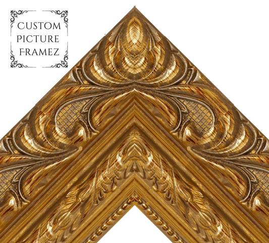 4-1/4" Wide Affordable Antique Ornate Gold Baroque Style Picture Frame. Custom Sizes Available. Plexiglass & Backing Option Available.