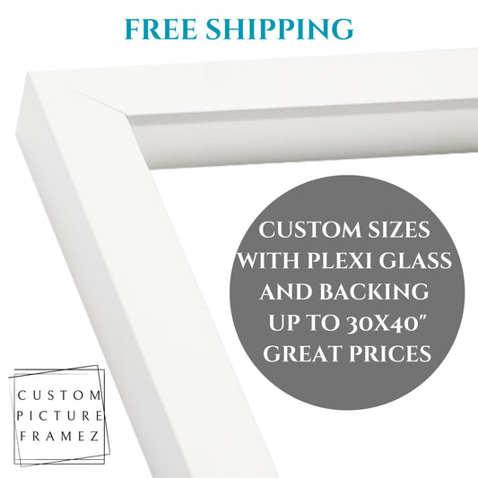 Gallery Matte White Picture Frame, Free Shipping. Thick Acrylic Plexiglass, Backing, and hanging hardware Included-Custom Sizes Option