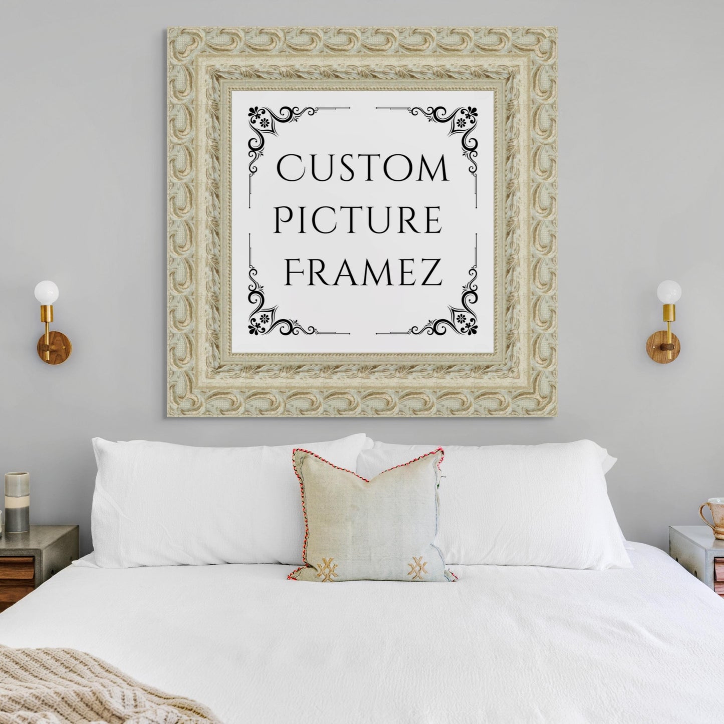 4-1/4" Wide Affordable Antique Ornate Gold/White Baroque Style Picture Frame. Custom Sizes Available. Plexiglass & Backing Option Available.
