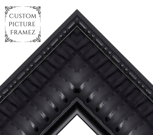 Affordable Ornate Black Baroque Style Picture Frame. 2-1/2" Wide. Custom Sizes Available. Plexi & Backing Option Available. Free Shipping