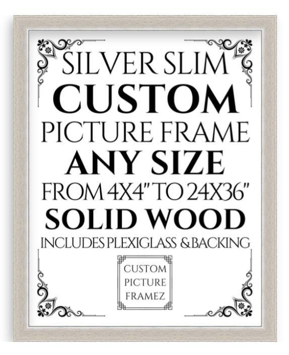 Solid Wood Picture Frame. Any Size Custom Made to Measure to 24 X 36". 6 Colors. Includes Plexiglass & Backing. Free Shipping. Made in USA