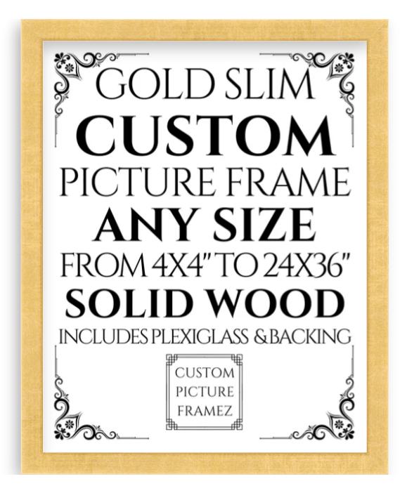 Solid Wood Picture Frame. Any Size Custom Made to Measure to 24 X 36". 6 Colors. Includes Plexiglass & Backing. Free Shipping. Made in USA