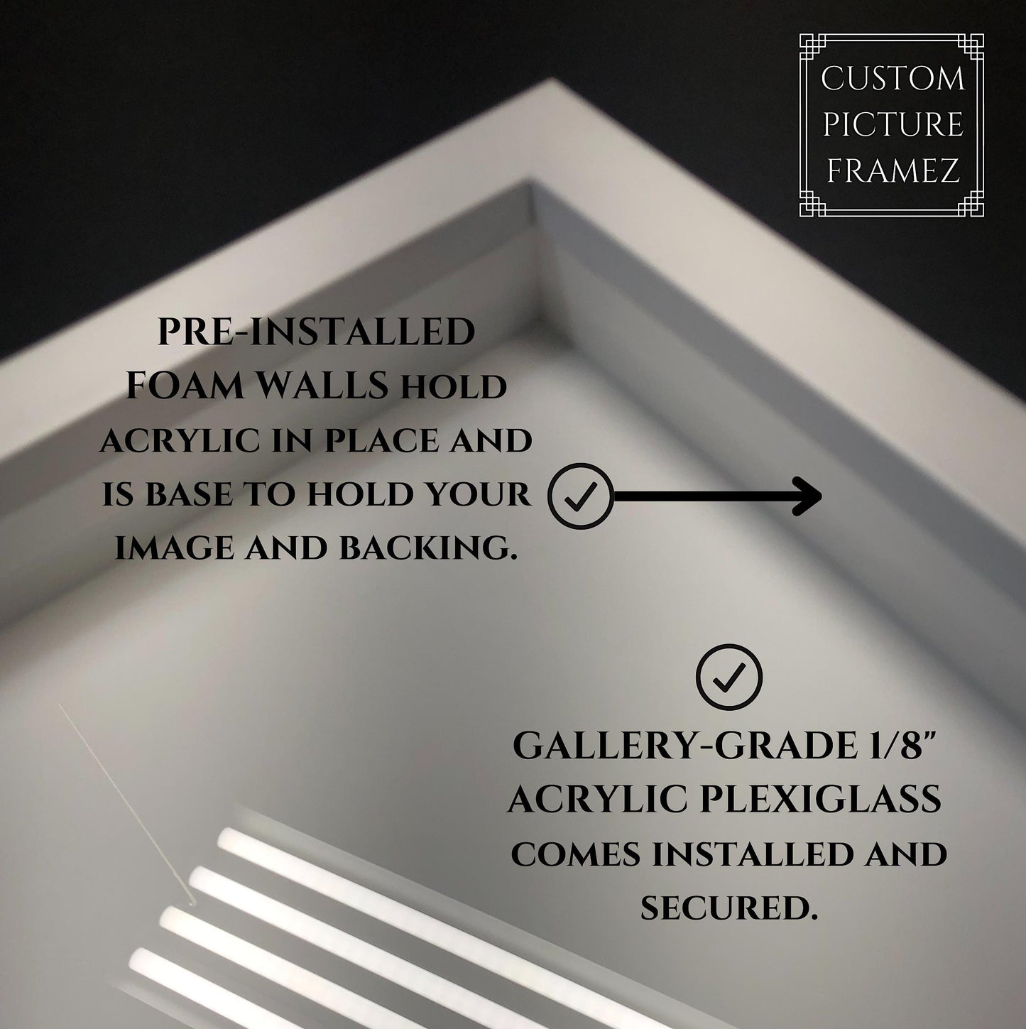 Shadow Box Picture Frame at Great Price-1" Deep. Art Gallery Quality. Custom Sizes-Oversize-Includes Acrylic, Walls, & Backing. Ships Free.