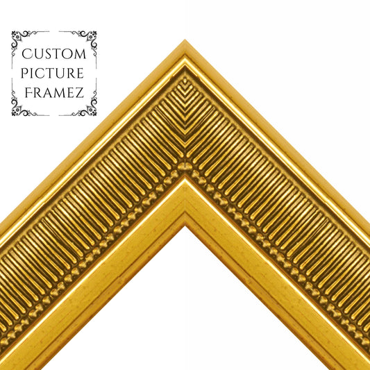 Egyptian Gold Traditional Ornate Picture Frame. 1-5/16" Wide. Custom Sizes Available. Gallery-Grade Plexiglass & Backing Option Available.