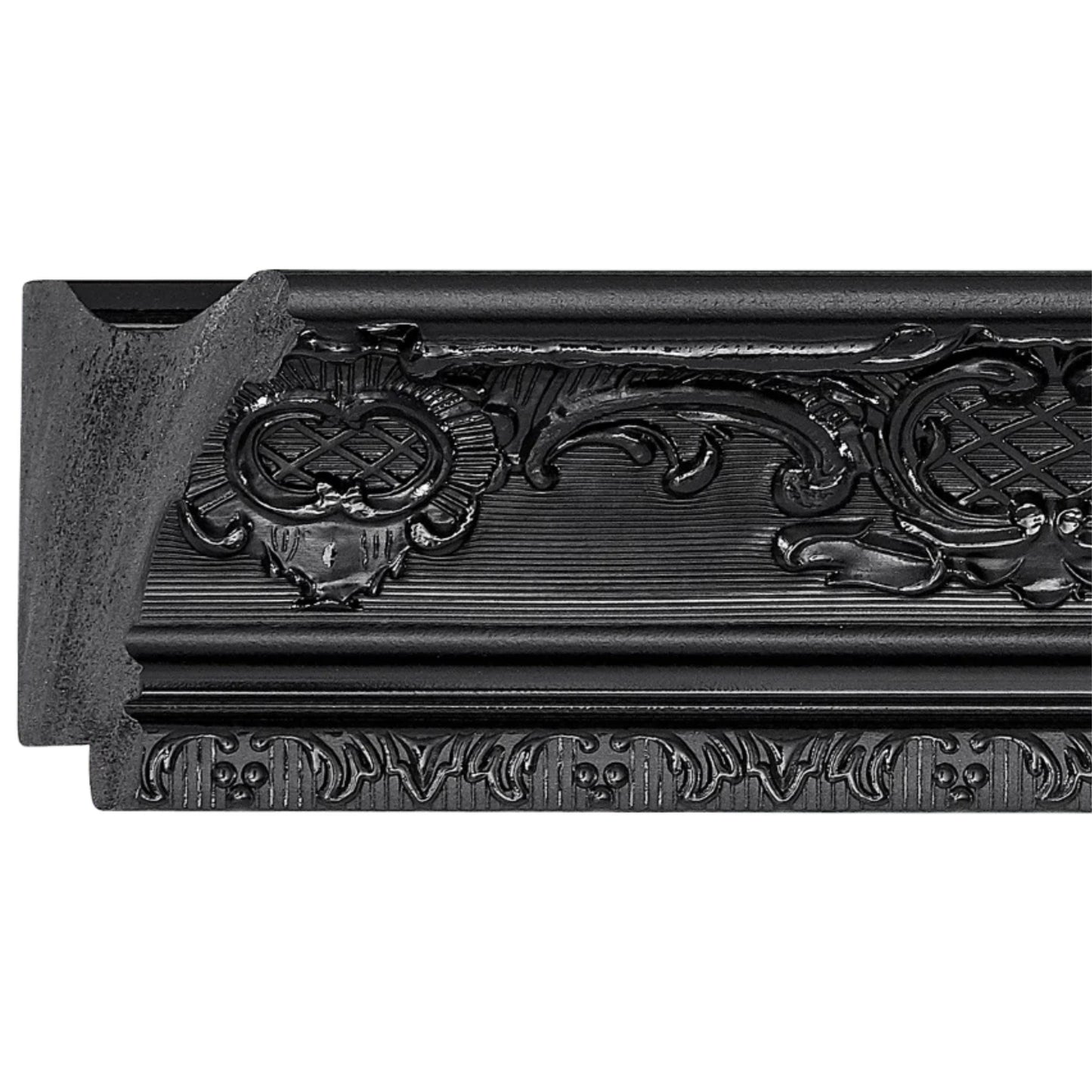 Affordable Ornate Black Baroque Style Picture Frame. 2-1/2" Wide. Custom Sizes Available. Plexi & Backing Option Available. Free Shipping