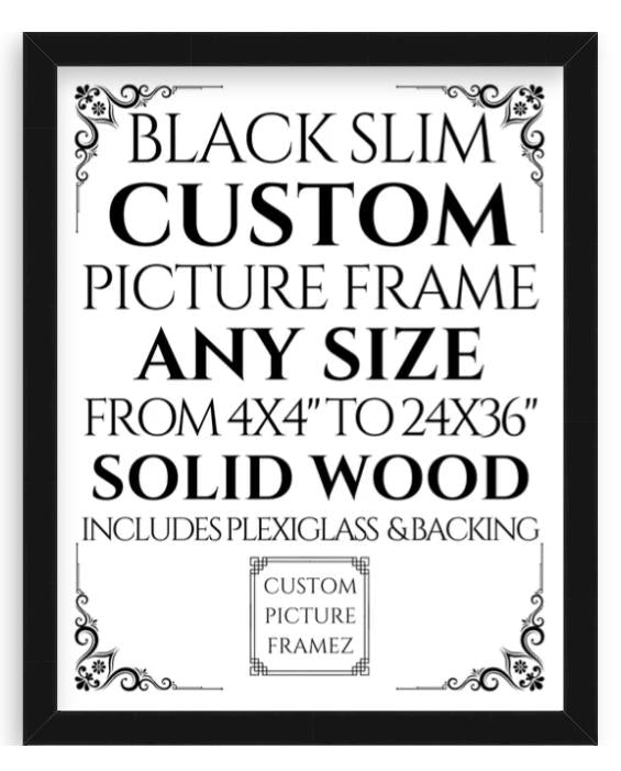 Solid Wood Picture Frame. Any Size Custom Made to Measure to 24 X 36". 6 Colors. Includes Plexiglass & Backing. Free Shipping. Made in USA